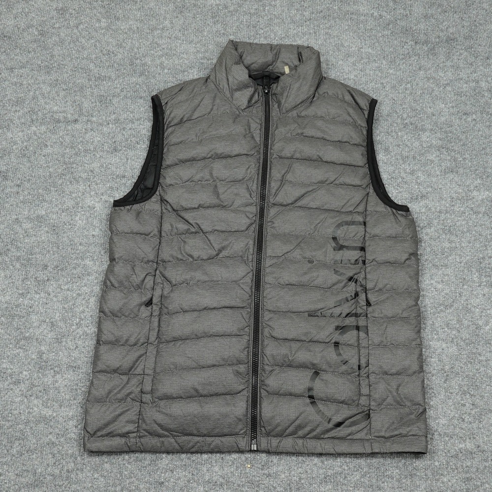 Calvin Klein Vest Mens Small Grey Packable Premium Down Lightweight Puffer Logo